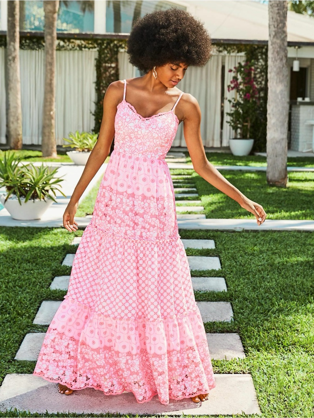 Lilly Pulitzer Kyla Eyelet Cotton Maxi Dress Coral Pink/White Size 10